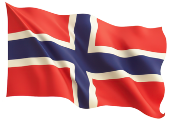 Norwegian national flag with red, blue, and white cross, transparent background