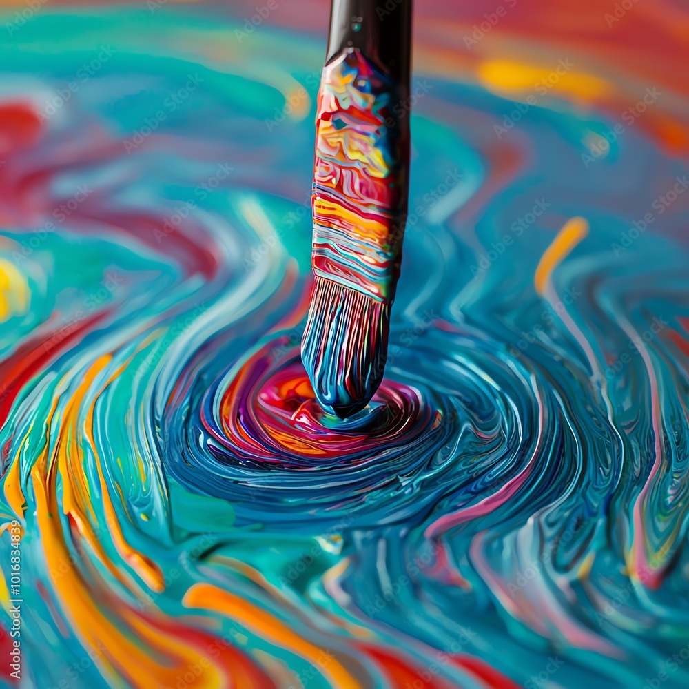 Poster a vibrant swirl of colorful paint demonstrating creativity and artistic expression in a close-up vie