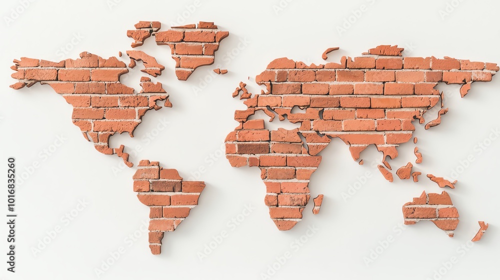Poster An artistic representation of the world map crafted from rustic red bricks, symbolizing strength and unity.