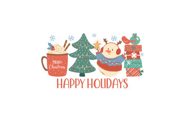 Happy holiday, Hand Drawn Christmas Sublimation design