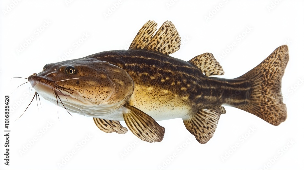 Poster flathead catfish pylodictis olivaris is displayed in detail emphasizing its unique color patterns an