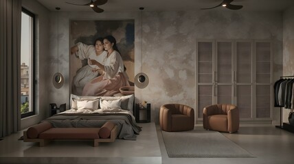 Modern bedroom in a luxurious style concept..