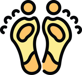 Colorful icon representing a pair of feet wearing orthopedic insoles, providing arch support and comfort
