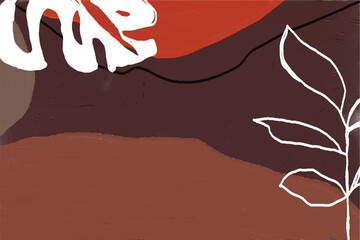 Abstract art banner featuring watercolor leaves branches combined with hand-drawn doodle scribble floral plants.
