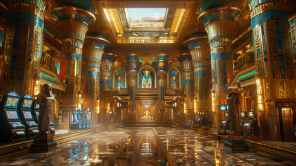 Obraz premium A lavish casino hall designed in ancient Egyptian style.