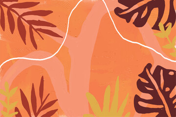 Abstract art banner featuring watercolor leaves branches combined with hand-drawn doodle scribble floral plants.
