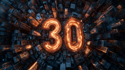 Fototapeta premium Digital countdown countdown timer with glowing numbers over a futuristic cityscape background at night