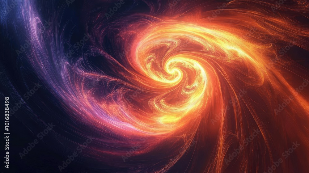 Poster a glowing vortex in a cosmic expanse, depicted in fluid ai-generated art, swirling with soft light a