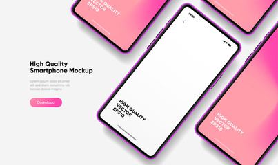 Realistic smartphone mockup. Mobile phone vector with isolated on white background. Device front view. 3D mobile phone with shadow. Realistic, high quality smart phone mockup for ui ux presentation.
