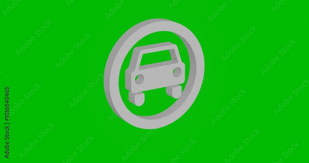 Poster animation of rotation of a white no car sign with shadow. simple and complex rotation. seamless loop