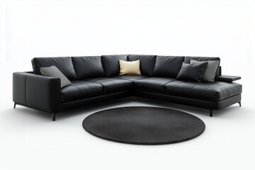 Black luxury leather sofa isolated on white background.