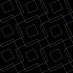 Abstract geometric pattern with crosses, stripes, lines. Seamless vector background. Black and gold ornament. Modern reticulated graphic design.