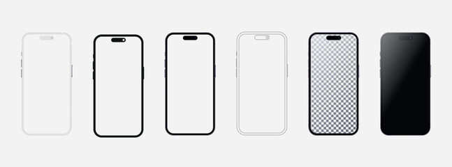 Smartphone mockup in clay, outline, and realistic style. mobile phone mockup front view. vector illustration.