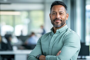 Obraz premium Portrait of a Confident Man with Arms Crossed in an Office Setting