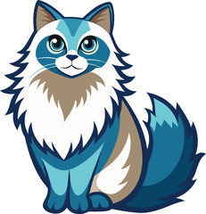 Colorful ragdoll cat vector art illustration and graphics logo design