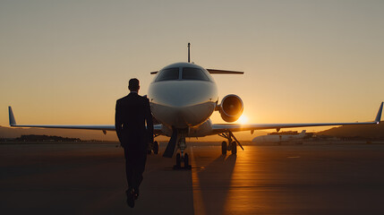 Private Jet Parked on a Runway at Sunset | Luxurious Travel Experience for Business Executives