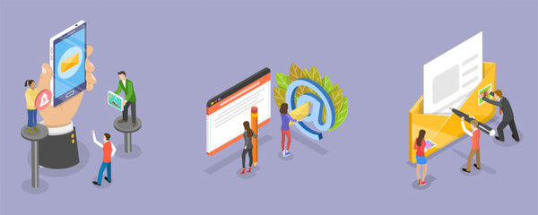3D Isometric Flat Vector Illustration of Social Media, Email Messages And Correspondence