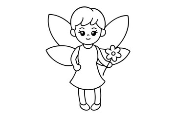 Cute Fairy Girl Holding a Blossom Printable Coloring Activity
