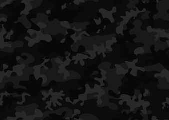 
camouflage black background, dark gray seamless pattern, night military texture, urban fashion design