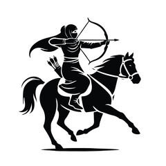  Medieval Horseback Woman  Archer in Action vector
