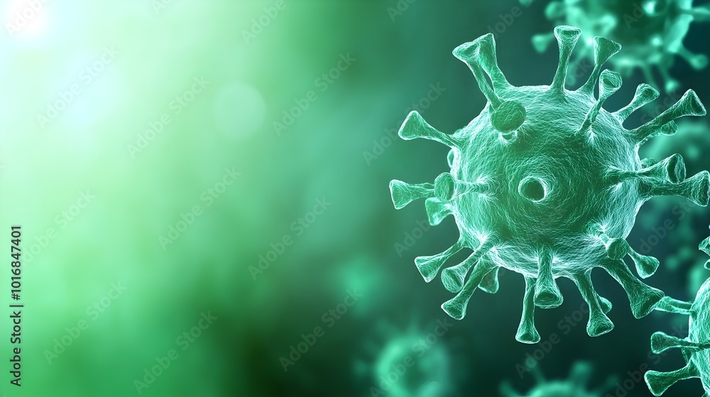 Poster surreal biohazard eerie floating viruses and glowing misty particles - captivating scientific micros