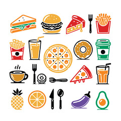 Fast Food and Beverages Vector Icons