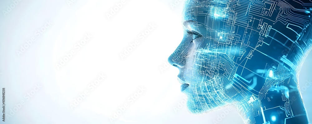 Poster ai-powered facial recognition technology - seamless biometric security and futuristic identity verif