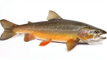 Fototapeta premium Arctic Char a unique cold water fish displays its vibrant coloration and fine details against a crisp white background perfect for educational purposes.