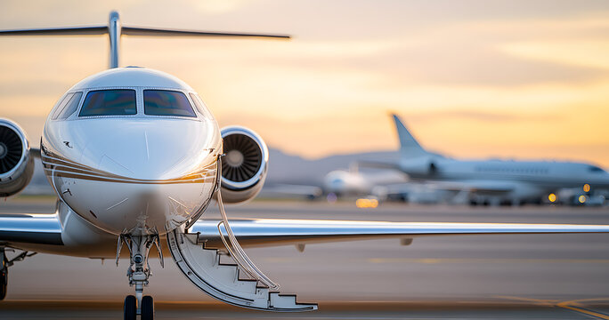 Private Jet with Open Door and Stairs Leading Up | Luxury Air Travel Experience