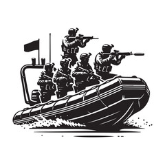 Military Combat Boat in Action vector