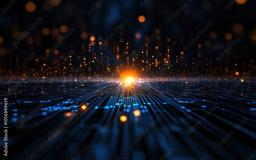 Aufkleber abstract digital background with glowing lights and lines, creating a futuristic feel.