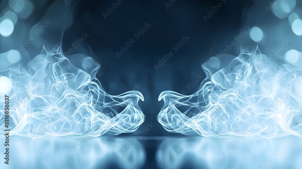 Poster dynamic flowing sparks over liquid background - smooth transitions of cool tones with energetic moti