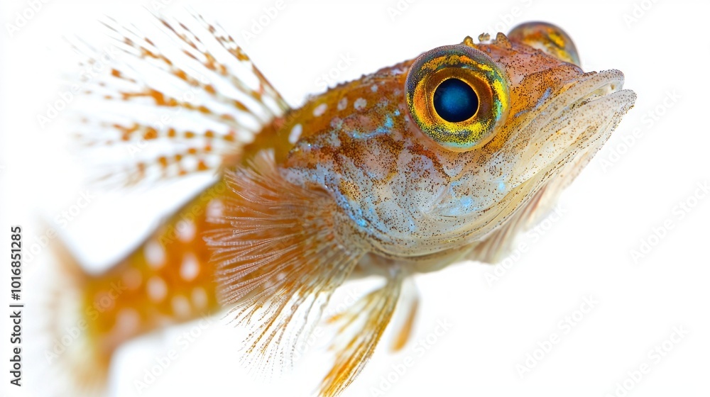 Poster blenny fish features striking coloration and unique patterns highlighting its delicate fins and expr