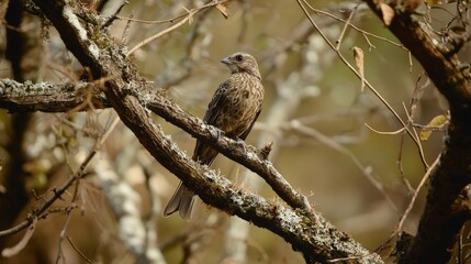 Obraz premium A solitary bird perched gracefully on branches in a tranquil forest setting