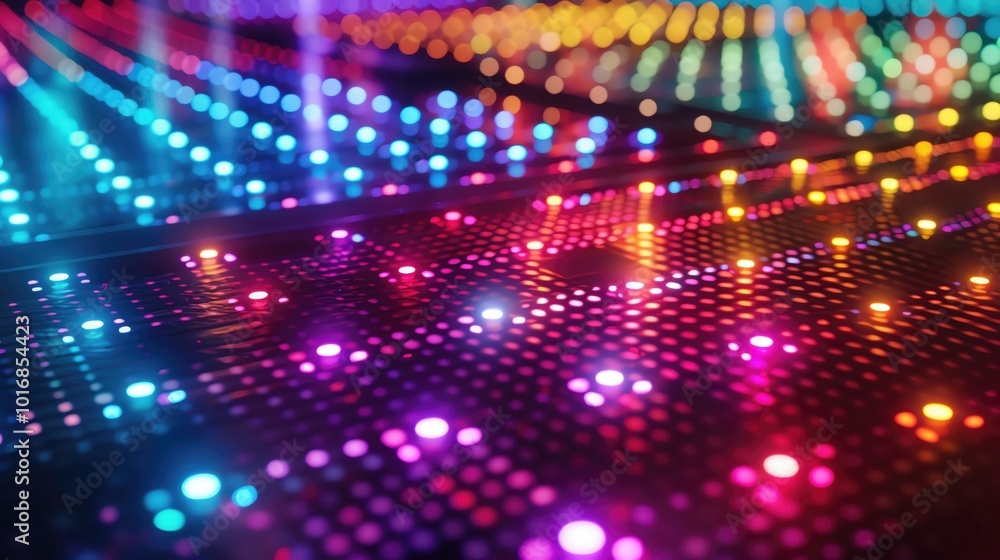 Poster vibrant close-up of colorful led lights creating an enchanting visual display with a mesmerizing glo