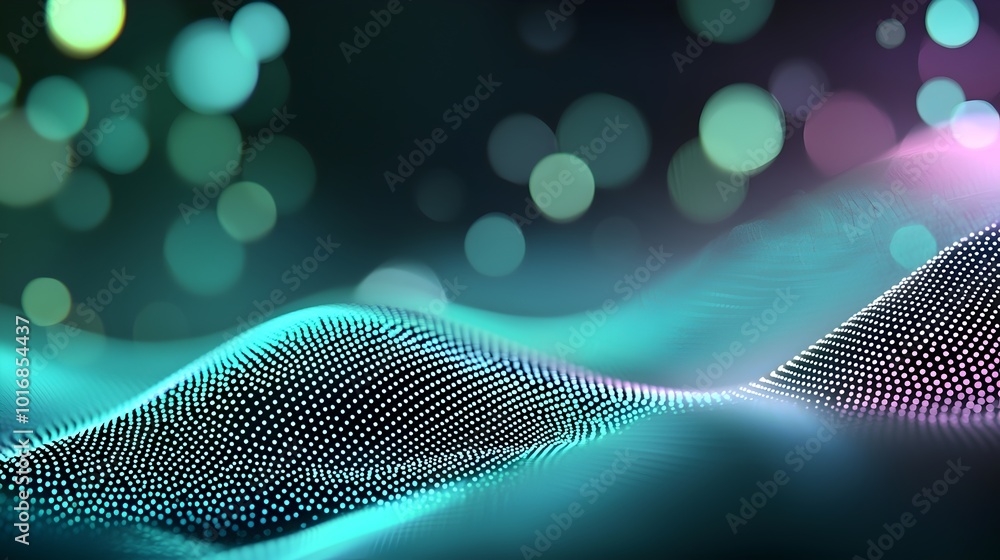 Poster radiant dots of luminous particles in fluid motion - ethereal energy and soft light create a captiva