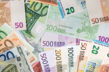 heap of euro bills paper banknotes. Finance copncept