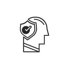 Psychology thin outline icon Human brain processes and consciously living personality traits. Vector illustration