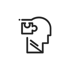 Psychology thin outline icon Human brain processes and consciously living personality traits. Vector illustration