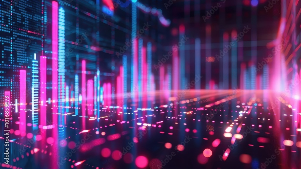 Poster vibrant digital abstract background with glowing lines and dots, perfect for technology and data vis