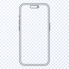 Smartphone mockup with blank screen in line style, detailed mobile phone mockup front view, model mobile phone, ui, ux - vector