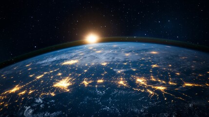 Obraz premium Earth illuminated from space by digital network connections. generative ai