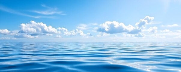 Fototapeta premium Tranquil Reflections Serene Clouds Dancing on Ocean Surface - Dreamlike Horizon Merging Sky and Water for Perfect Calmness