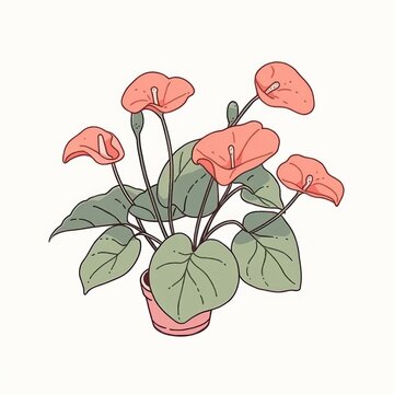 pink anthurium plant in pot clip art preview