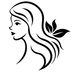 Beautiful Female Silhouette with Floral Hair Patterns
