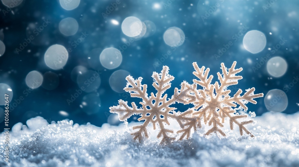 Aufkleber sparkling snowflakes on a winter background with bokeh lights creating a magical and festive atmosph