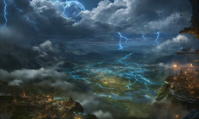 Naklejka premium Clouds over the sea, AI generated