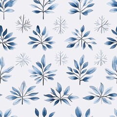 Delicate Watercolor Snowflakes in Soft Blue Shades Seamless Pattern