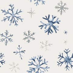 Fototapeta premium Delicate Watercolor Snowflakes in Shades of Blue Seamless Pattern