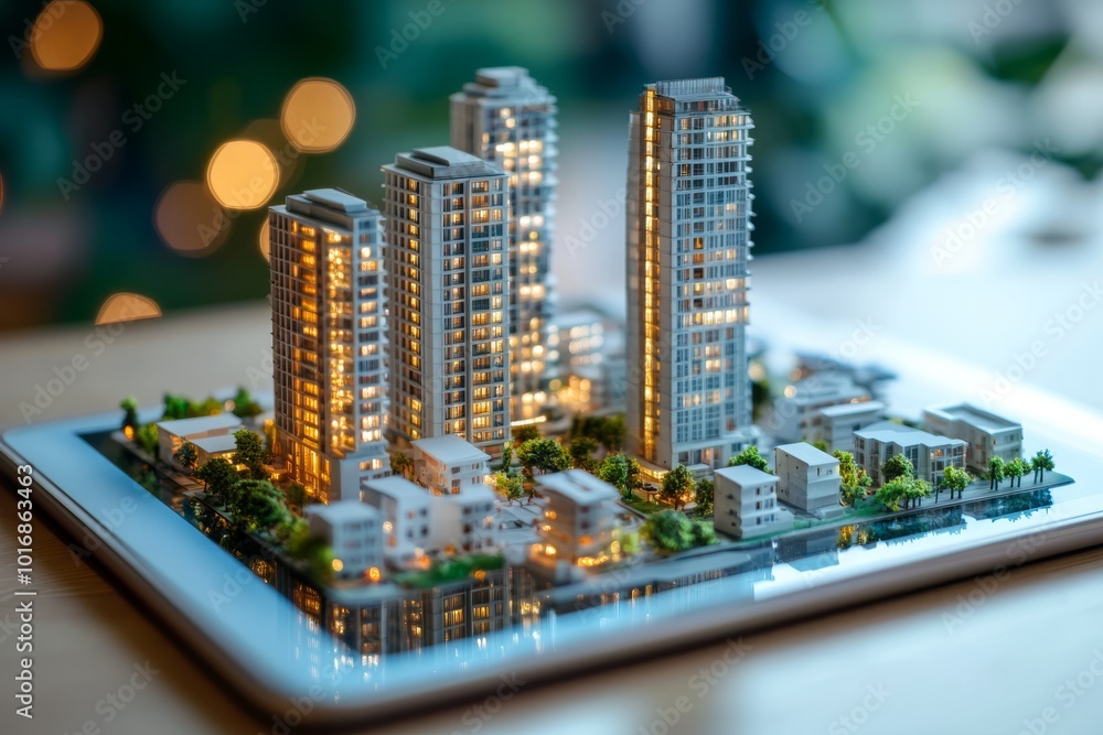 Poster explore the intersection of urban planning and technology with this 3d model displaying building per